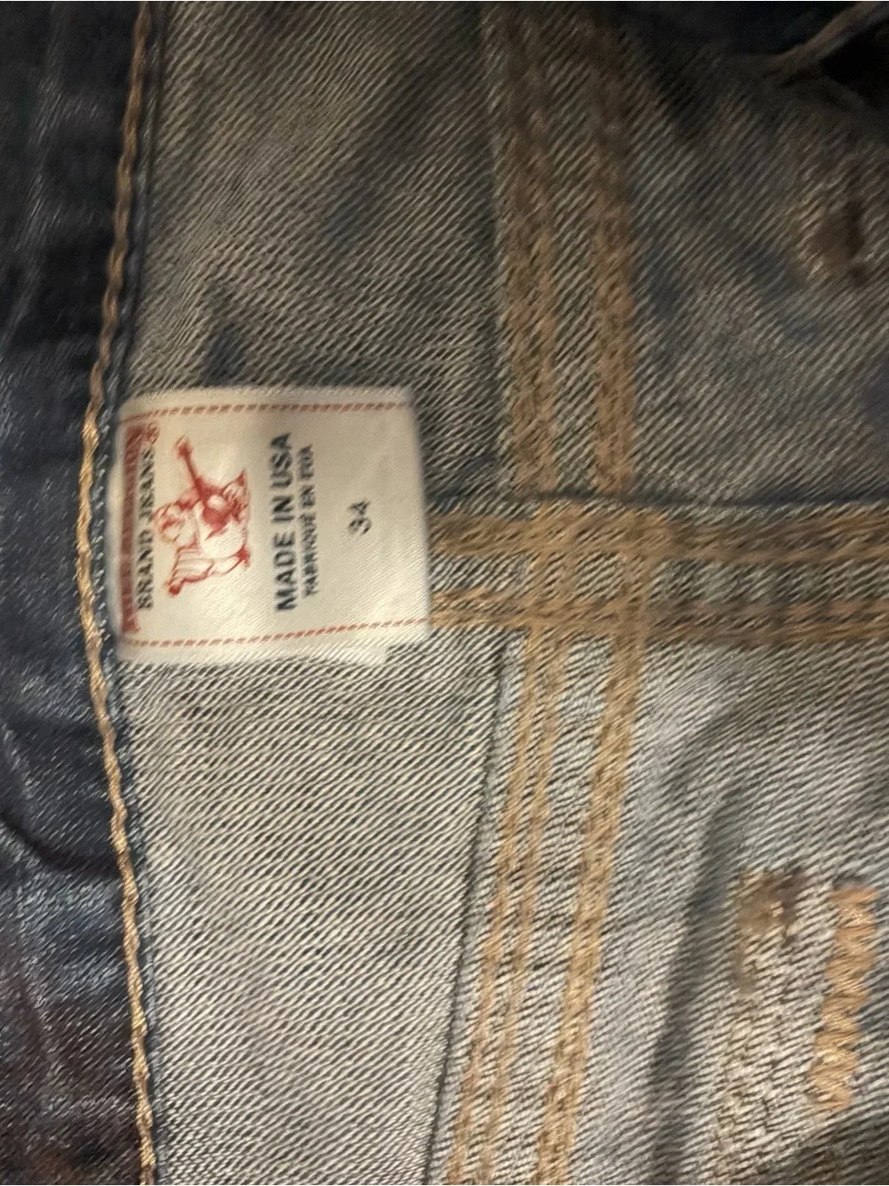True Religion Men's Dark Blue Straight Leg Jeans with Signature Back Pockets